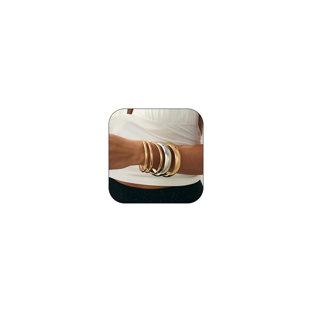 Salircon Chunky Gold Bangle Bracelets for Women Gold Chunky Bracelet, Trendy Stackable Bangles Minimalist Cuff Fashion Jewelry