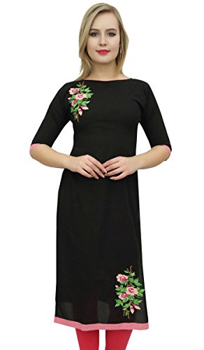 Bimba Kurta Coton Black Femmes Kurti 3/ Manches brodé Designer Tunique-42