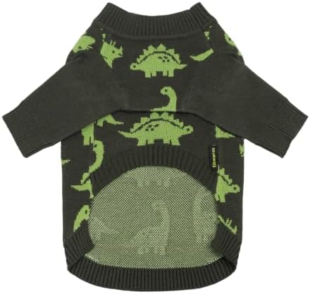 Fitwarm Dinosaur Dog Jacquard Sweater, Knitted Winter Clothes for Small Dogs Boy Girl, Cozy Pet Outfit, Dark Green, Olive, White, Medium - 1