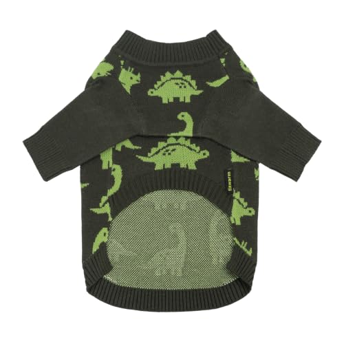 Image of Fitwarm Dinosaur Dog Jacquard Sweater, Knitted Winter Clothes for Small Dogs Boy Girl, Cozy Pet Outfit, Dark Green, Olive, White, XXL