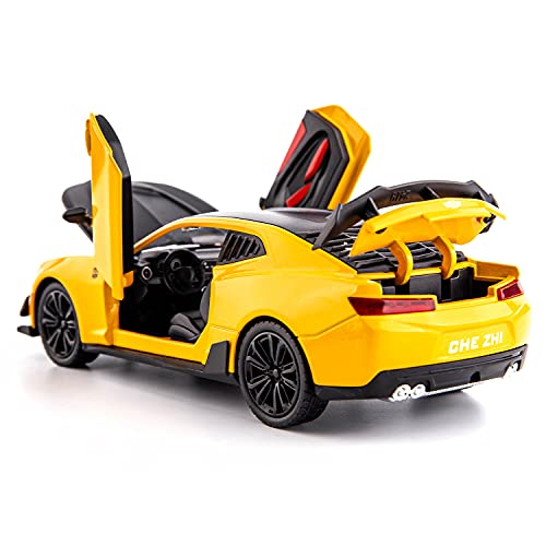 Image of BDTCTK 1 /24 Bumblebee Car Model Toy Zinc Alloy Casting Pull Back Car Sound and Light Toys for Kids Boy Girl Gift (Yellow)