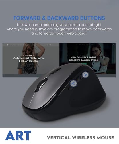 Image of Electro Wolf Art Ergonomic Mouse, Unique 56 (Degree) Vertical Wireless Mouse - 2.4GHz Optical Vertical Mice 6D with 3 DPI Modes (Art)