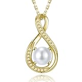 GEMLANTO Infinity Pearl June Birthstone Necklace for Women 925 Sterling Silver Gold Plated Necklace Birthday Anniversary Jewellery Gifts for Women Girls Mum