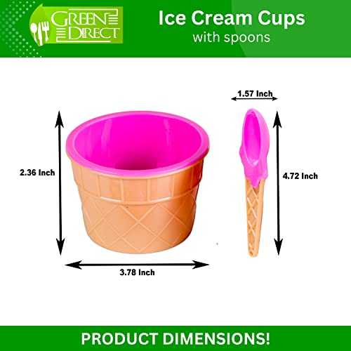 Green Direct Ice Cream Cups With Spoons/Large Plastic Dish With Spoon/Dessert Sundae Frozen Yogurt Bowls Icecream Cup Party Favors Dishes Ice Crem Kits Supplies For Kids Set Of 24 #TOP2
