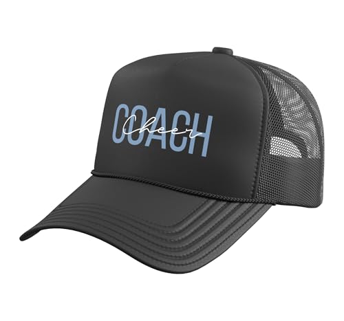 Cheer Coach Cheerleading Trucker Hat with Adjustable Mesh Back, Black