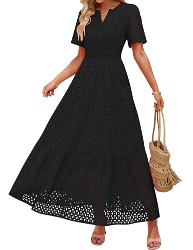 ZESICA Women's 2026 Summer Short Sleeve Maxi Dress Casual V