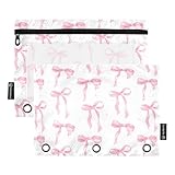 Bedside Pencil Pouch for 3 Ring Binder Pink Bow 2 Pack Clear Pencil Pouches Case for Binder Pencil Bags with Zipper