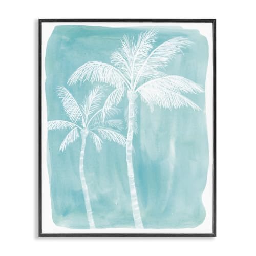 White Palm Tree Coastal Beachscape, 11 x 14 Inch Framed Giclée Print