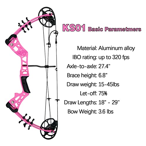 WUXLISTY Youth Compound Bow Set 15-45 Lbs for Teens and Beginner, Package with Archery Hunting Equipment, 5 Pin Sight, Max Speed 320fps, Adjustable, Right Hand, Pink