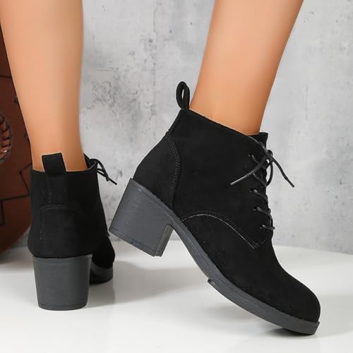 Women's Fashion Suede Lace-Up Block Heeled Ankle Boots Comfortable Round Toe Dress Boots Chunky Heel Casual Solid Color Boots For Women4