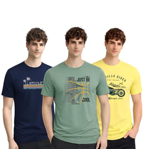 Image of ADRO Mens Printed T-Shirts Pack of 3 | 100% Cotton Regular Fit Graphic Tshirt | Breathable Stylish Casual T Shirt Gym Travel Summer T Shirts