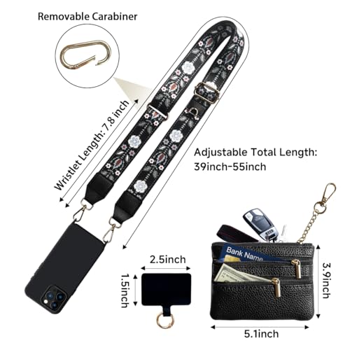 VooDirop Crossbody Phone Strap with Wallet for iPhone 15 Pro Max, Phone Case with Detachable Lanyard & Wrist 2 in 1, Clip and Go Strap for Women with Zippered Pouch Black by VooDirop - Used condition - Image 3