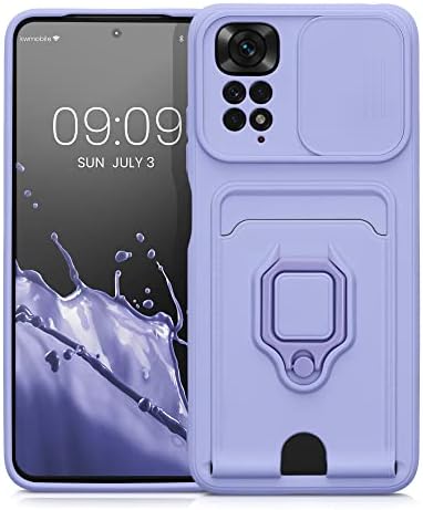 kwmobile Plastic Case Compatible with Xiaomi Redmi Note 11 / Note 11S - Case with Metal Stand Card Slot Finger Holder - Lavender