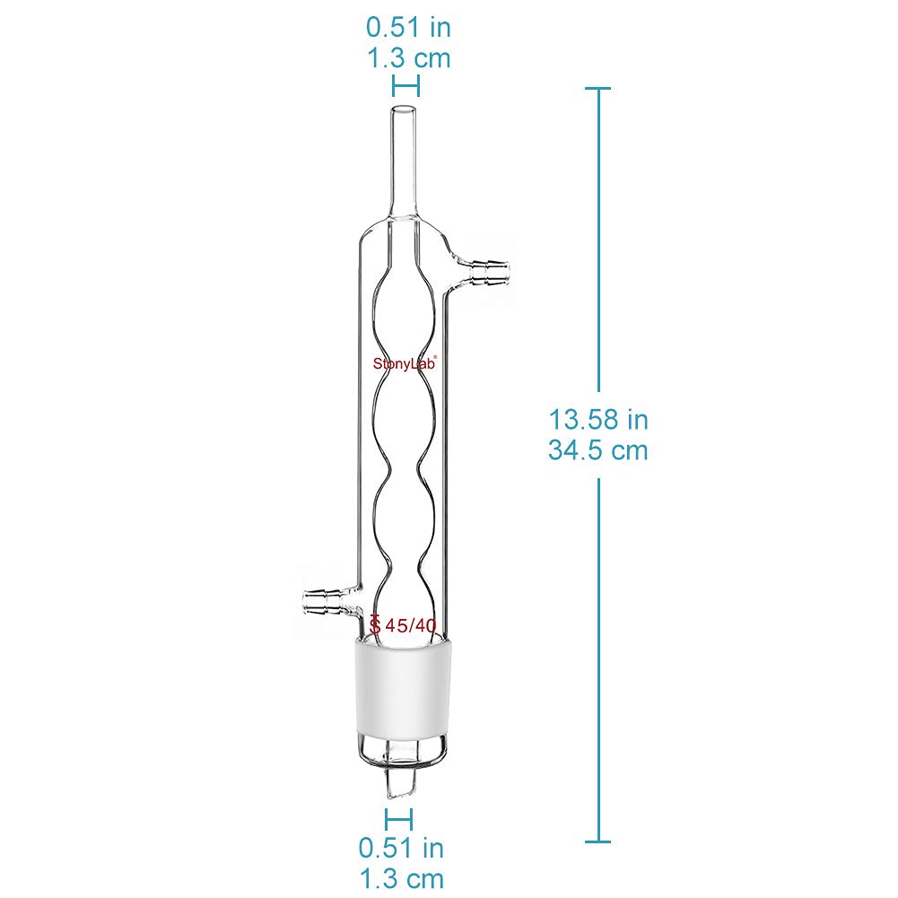 stonylab Allihn Condensatore Reflusso per Estrattore Soxhlet, Vetro Borosilicato Allihn Condenser con Giunto 45/40, Lunghezza Rivestimento 500 mm Condensatore in Vetro da Laboratorio