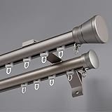 Doppelte Vorhangschiene für Erkerfenster, Wandmontage, Aluminiumlegierung, mit komplettem Set, leises Design, 7,5 m (Champagnergrau) – ideal für Wohnzimmer- und Balkondekoration