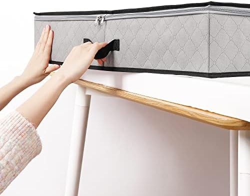 SOLEDI Under Bed Shoe Storage 2 Packs Under Bed Storage Box with Lid Dustproof Adjustable Compartment Sizes For Shoes, Clothes, Towels, Toy Storage Grey