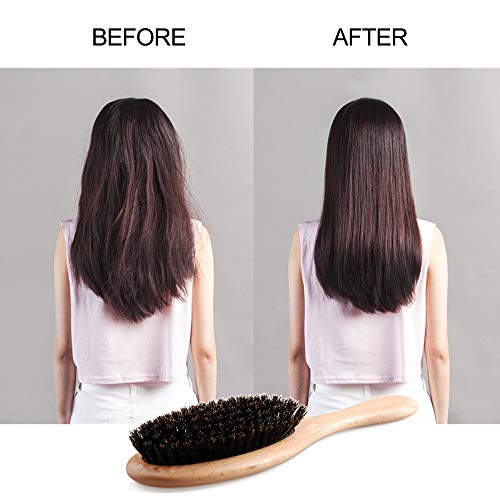 KKmoon Escova de cabelo com cerdas de javali natural Escova de cabelo com pás de madeira Escova de d