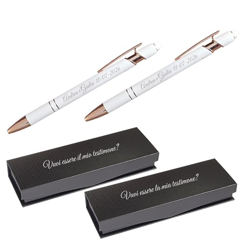 Stileitaliano Personalisierte Stifte Set Hochzeitsgeschenk Trauzeugen Herren Damen – Kugelschreiber Roségold mit Touch und eleganter Schatulle – Geschenkidee Hochzeit Trauzeugen