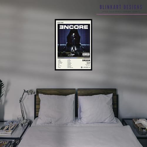 Image of BLINKART Eminem - Encore Wall Photo Frames | Wall Art for Bedroom, Living Room, Studio or Office | Album Cover Print with Spotify Song Link QR Code | Gift for Fans - 8x12 In