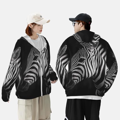 Sun Protection Hoodie Shirt Black & White Zebra UPF 50+ Long Sleeve Outdoor Rash Guard for Men Women 7