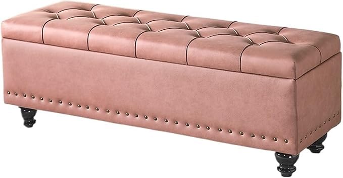 LEGACY OF COMFORT Sansh Storage Bench Storage Ottoman Bench Modern Button Tufted Ottoman for Bedroom Living Room End of Bed Hallways Large Ottoman Foot Rest with Safety Hinges End of Bed Stool (Pink)-image-11