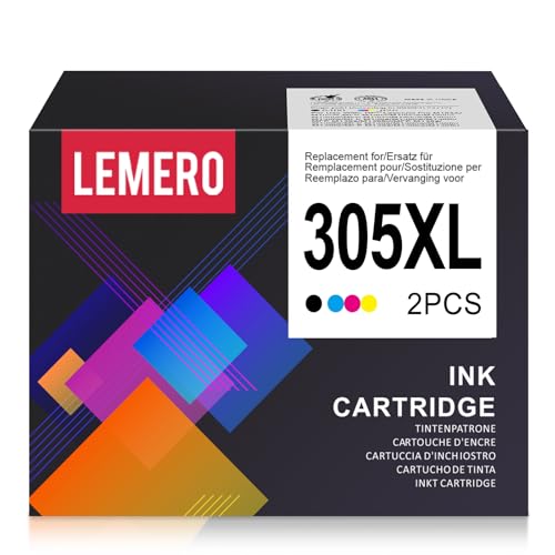 Lemero 305 XL Kompatibel für HP 305 Druckerpatronen Schwarz Farbe für HP Deskjet 2720e 2720 2710e 2710 2700 2700e Plus 4120e 4100e Envy 6000e 6000 6020e 6032e 6420e 6430 6400e(Schwarz/Farbe,2-Pack)