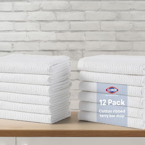 CLOROX Ribbed Bar Mops - 100% Cotton Quick Dry Extra Large Dishcloths - Absorbent Multipurpose Cleaning Cloths for Restaurants, Kitchen, Bathroom, Hotel - 16