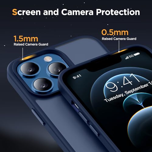 Image of Miracase Magnetic for iPhone 12 /12 Pro Case (Compatible with MagSafe) Military-Grade Protection, Anti-Fingerprint Translucent Matte Phone Cover for iPhone 12 /12 Pro Case 6.1 inch, Dark Blue