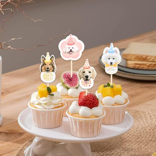 DazzJoy 25 Stück Happy Birthday Tortendeko Hunde Deko,Tortendeko Geburtstag Hunde Cake Topper Geburtstag,Happy Birthday Kuchendeko für Hundegeburtstag,Cupcake Topper für Hundeliebhaber