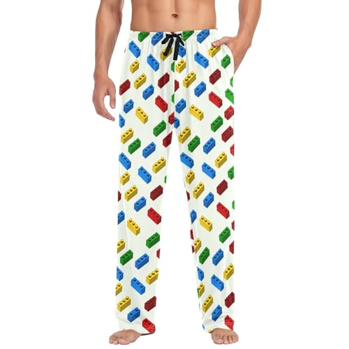 Building Block Men's Pajamas Pants Cotton Sleep Bottoms Pants Lounge Sleepwear - S