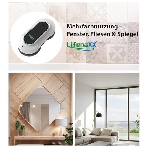 Lifenaxx Fortschrittlicher Fensterreinigungsroboter LX-055, elektrischer Fensterreiniger mit 2 Sprühdüsen, hohe Saugkraft, großer 70-ml-Wassertank, Fernbedienung – ideal für Fenster, Fliesen, Spiegel