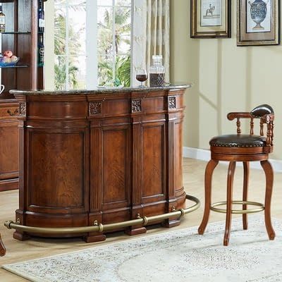 Classic Solid Wood Bar Counter – Traditional Curved Home Bar Cabinet, Large Serving Counter Table for Living Room Dining Lounge