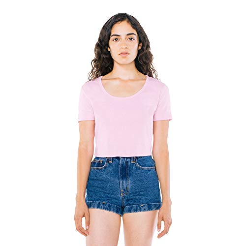 American Apparel Women's Baby Rib Crop Short Sleeve T-Shirt, Pink, Medium