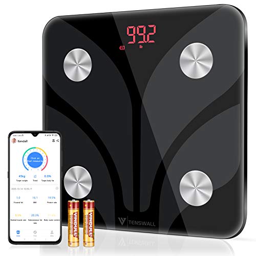 Digital Body Weight Scale, Tenswall Bathroom Scales with Step-On Technology Body Composition Monitor Health Analyzer for Body Weight, Fat, Water, BMI, BMR, Muscle Mass