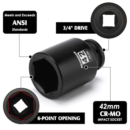 Image of MIXPOWER 3 /4 inch Drive Deep Impact Socket, CR-MO, 42mm, Metric, 6 Point, Axle Nut Impact Grade Socket for Easy Removal