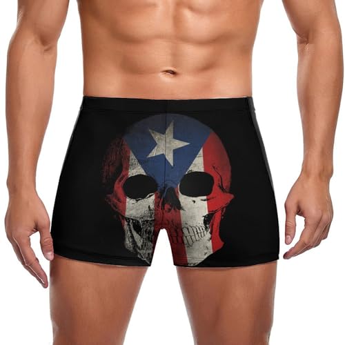 Melbrakin Bañador Deportivo para Hombre con Calavera y Bandera de Puerto Rico 1. Calzoncillos bóxer novedosos.