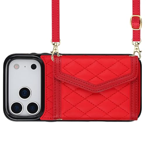 Étui portefeuille pour iPhone 14 anti-chute avec cordon long et rabat cuir