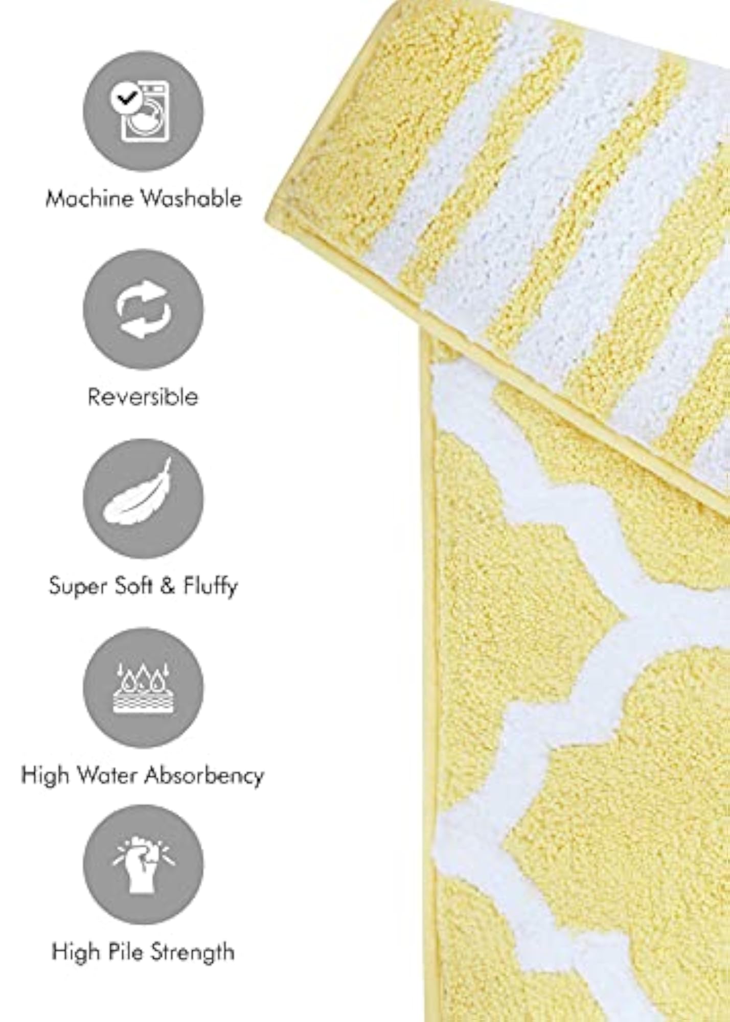 Dual Design Reversible Bath Mat, Super Absorbent Polyester