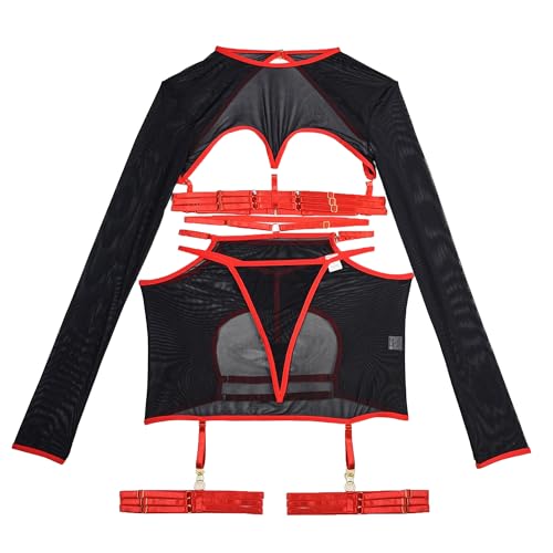 Ensemble de lingerie transparente rouge et noir pour pimenter vos soirées