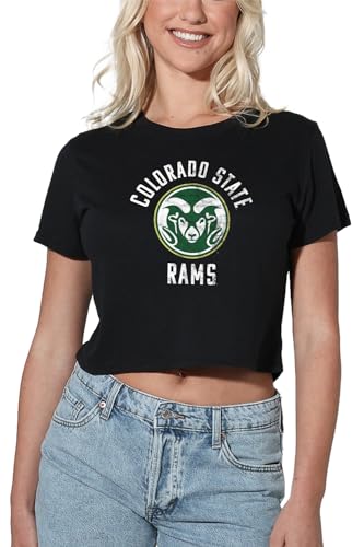 Colorado State University Official Rams Logo Women's Crop Top T-Shirt, Black, Small