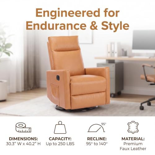 Image of 360 Swivel Rocking Recliner Chair, Manual Lazy Boy Reclining Couch with Adjustable Backrest & Footrest, Oversized Recliner Sofa for Nursery, Living Room, Bedroom, Home Theater Seating, Brown