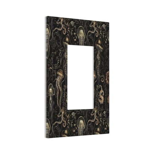 Decorative Outlet Covers Black Gold Jellyfish Squid Deep Sea Creatures 1 Gang Rocker Light Switch Cover Plate Single Decora Light Switch Covers Wall Plate Faceplate for Bedroom Decor