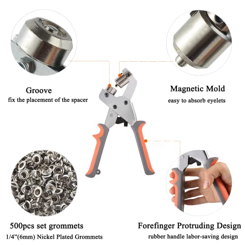 Bizoepro Grommet Tool Kit, 1/4 Inch Eyelet Kit Press Pliers (6Mm) Punch Hole Maker Manual Handheld Machine With 500Pcs Silver Grommets #TOP1
