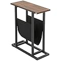 HOMCOM Tavolino da Salotto in Truciolato e Acciaio con Borsa Portaoggetti in Tessuto Oxford per Soggiorno e Camera da Letto, 49x19x55 cm, Marrone e Nero