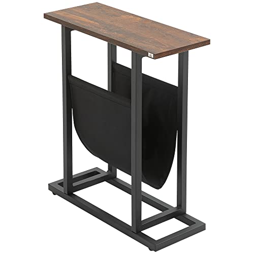 HOMCOM Table d appoint Bout de canapé Table d entrée avec Porte-revues strucuture en Acier Design Industriel - 49 x 19 x 55 cm Noir Marron foncé