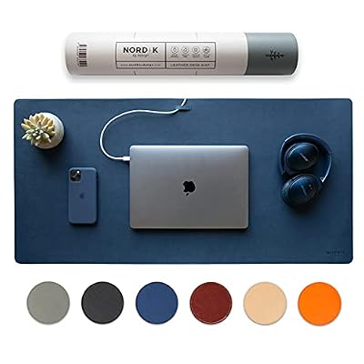 Nordik Leather Desk Mat - Midnight Blue - Large Leather Desk Pad 35x17 in