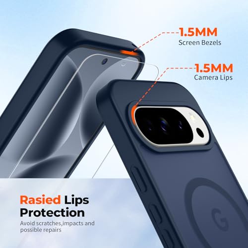 Image of SUPFINE Magnetic for Google Pixel 10 Pro XL Case with Screen Protector, (Built-in Magnets) ((Military Grade Drop Protection) Slim Translucent Shockproof Phone Case,Sapphire Blue