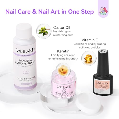 Image of SAVILAND Essentials All-In-1 Acrylic Nail Kit with Drill: Nourishing Nail Kit for Beginners with Everything Clear White Pink Acrylic Powder Liquid Set 88W Nail Lamp Gel Nail Polish For Home DIY