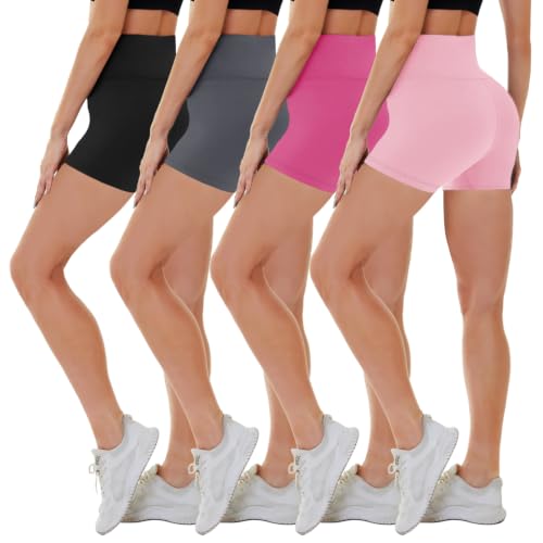 Image of CAMPSNAIL 4 Pack Biker Shorts for Women High Waist - 5 inch /8 inch Tummy Control Soft Athletic Yoga Workout Running Gym Shorts
