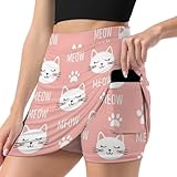 Deiubuc Cute White Cat Head Skorts for Woman Skirts with Shorts Underneath Pockets High Waisted Stretchy Tennis Athletic Casual Skort XL